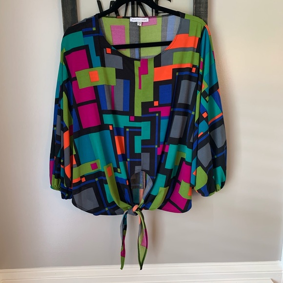 Annalee + Hope Tops - Annalee & Hope Retro Geometric Colorful Block Top